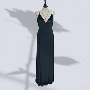 NWT Haute Hippie Black Velvet Maxi Evening Dress Spaghetti Straps Size 8